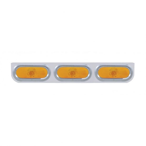 Stainless Light Bracket With 3X 6" Oval Lights & Visors - Amber Lens