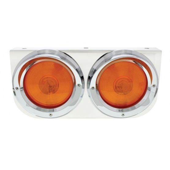 Stainless Light Bracket With 2X 4" Lights & Visors - Amber Lens