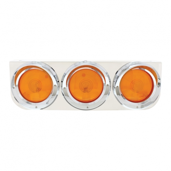Stainless Light Bracket With 3X 4" Lights & Visors - Amber Lens