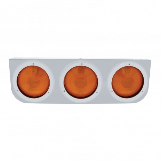 Stainless Light Bracket With 3X 4" Lights & Bezels - Amber Lens