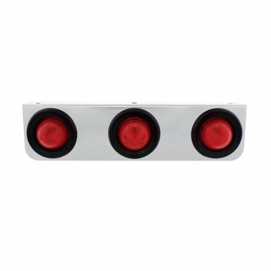 Stainless Light Bracket With Three 2.5" Beehive Lights & Grommets - Red Lens