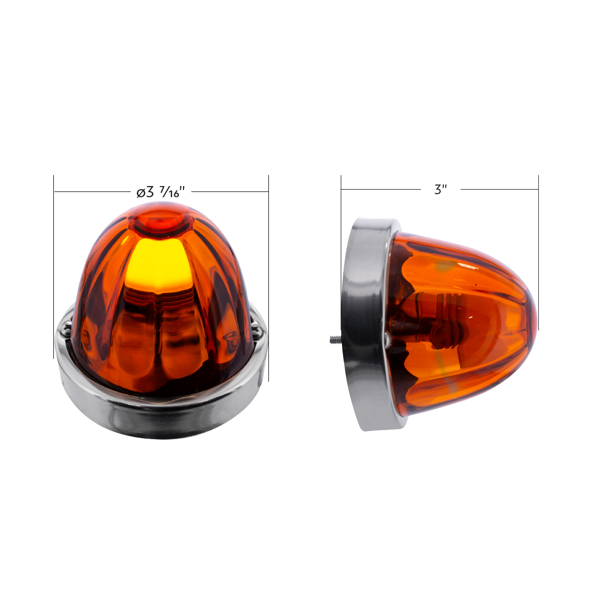 Dual Function Glass Watermelon Flush Mount Kit With LED Bulb - Amber LED/Dark Amber Lens - Thumbnail 6