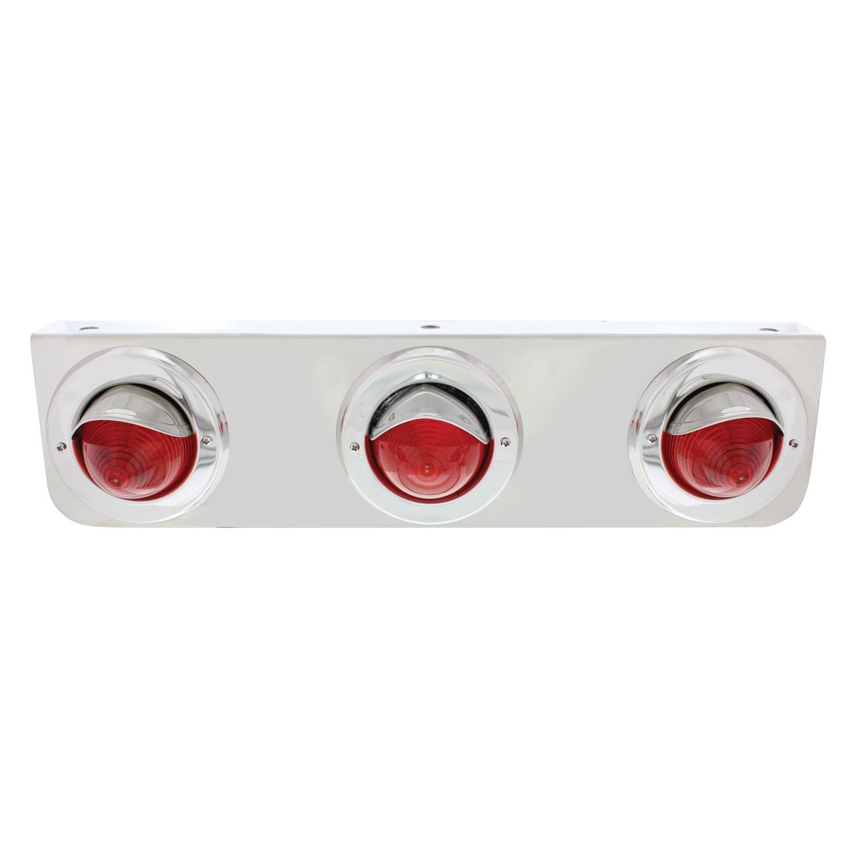 Stainless Steel Bracket With 3 Red Beehive Clearance Lights & Visor Bezels