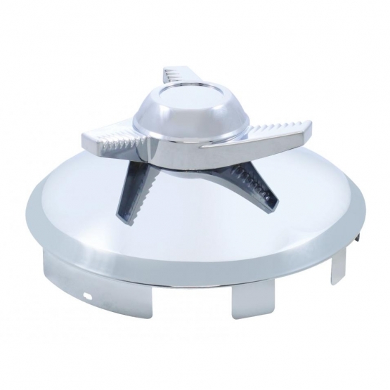 6 Uneven Notched Stainless Front Hubcap With 3 Bar Left Swing Spinner - 1" Lip