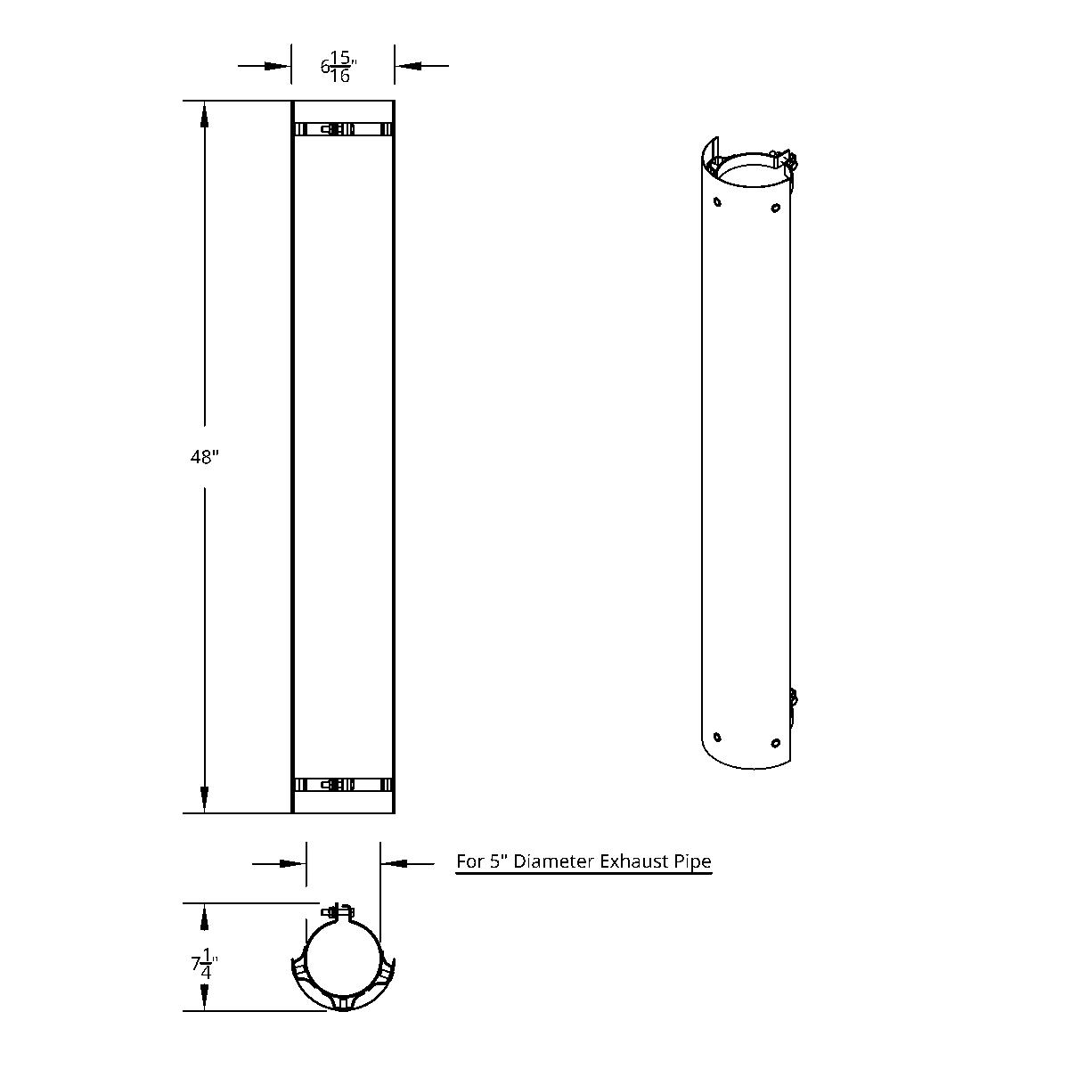 48" Tall 180 Degree Stainless Exhaust Muffler Shield For 5" Diameter Exhaust - Plain - Thumbnail 2