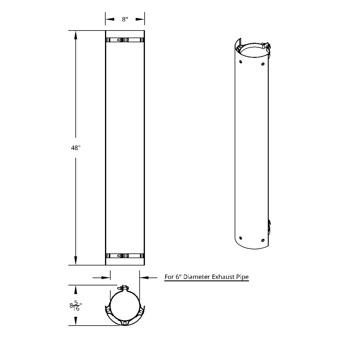 48" Tall 180 Degree Stainless Exhaust Muffler Shield For 6" Diameter Exhaust - Plain - Thumbnail 2