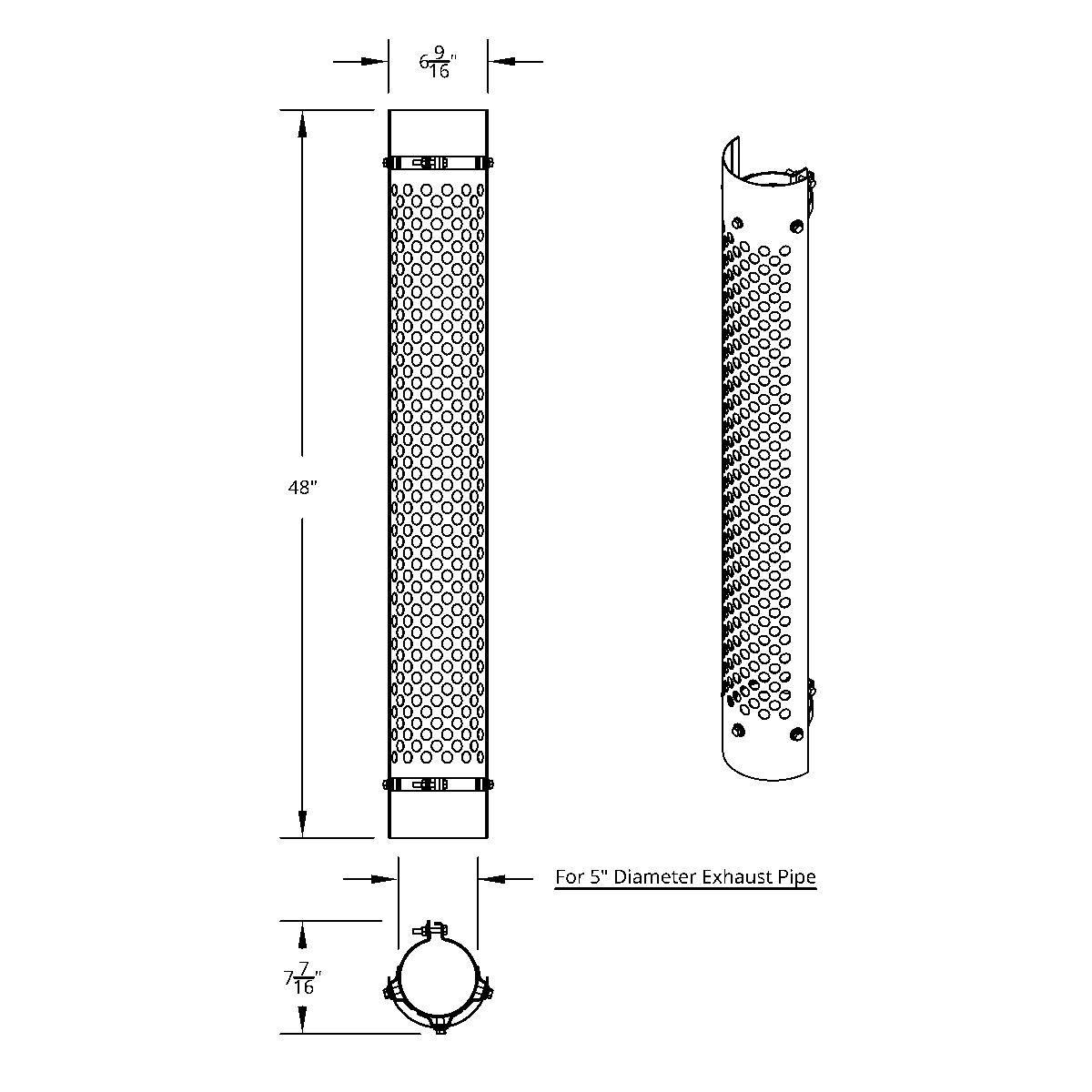 48" Tall 180 Degree Stainless Exhaust Muffler Shield For 5" Diameter Exhaust - Round Slot - Thumbnail 4