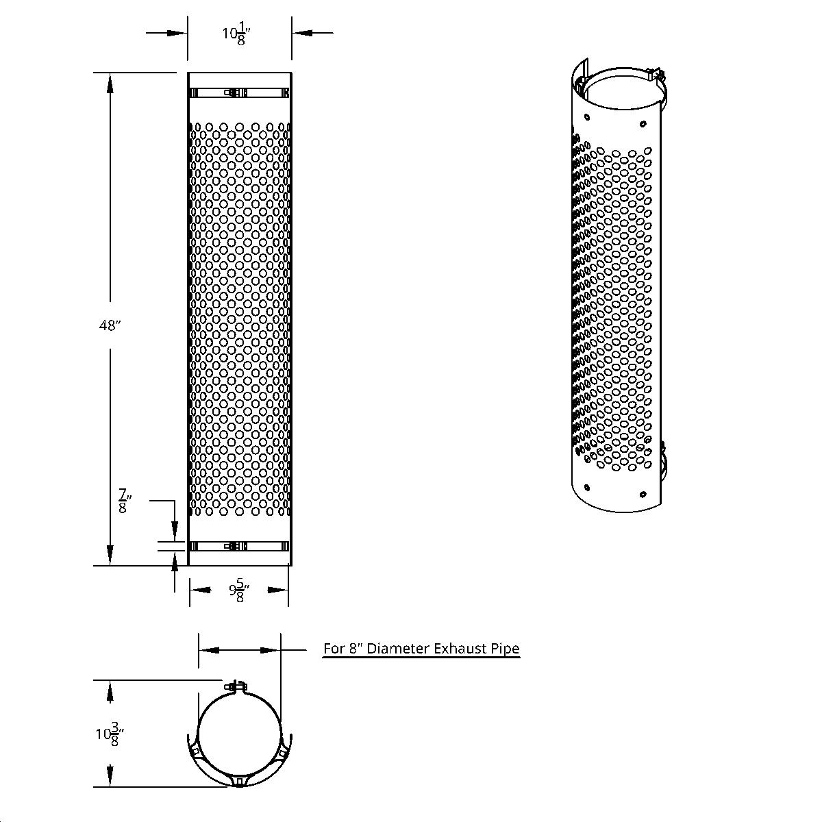48" Tall 180 Degree Stainless Exhaust Muffler Shield For 8" Diameter Exhaust - Round Slot - Thumbnail 2