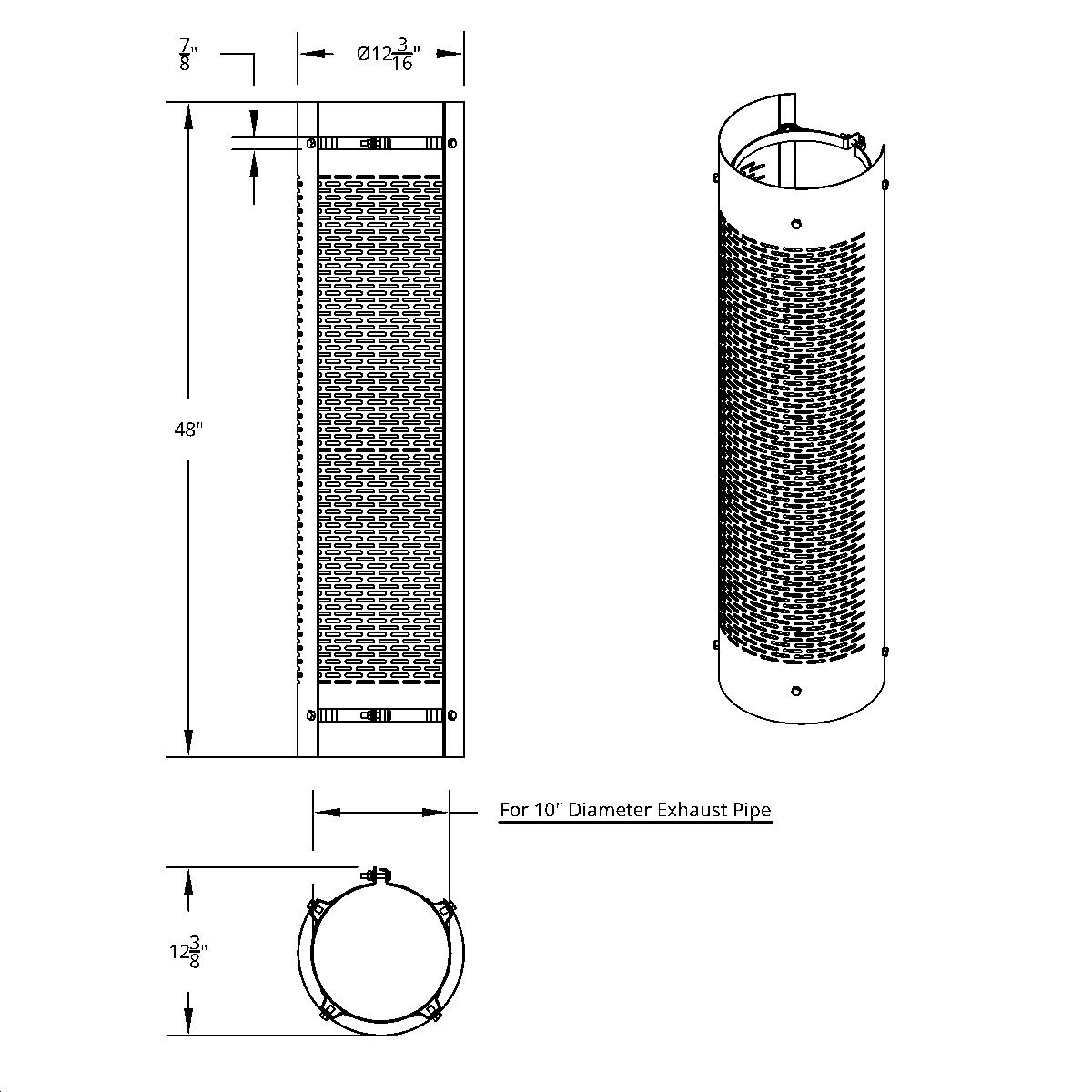 48" Tall 270 Degree Stainless Exhaust Muffler Shield For 10" Diameter Exhaust - Horizontal Slot - Thumbnail 2
