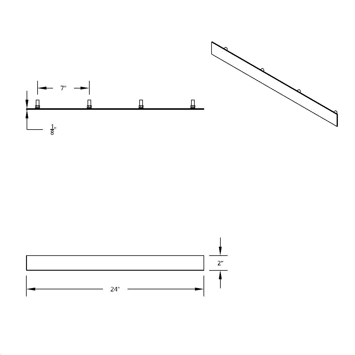 2" X 24" Stainless Top Mud Flap Plate - Welded Stud - Thumbnail 3