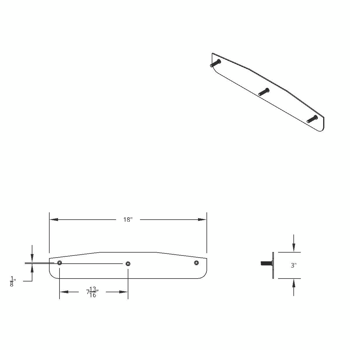 3" X 18" 304 Stainless Standard Bottom Mud Flap Plate - Welded Stud - Thumbnail 3