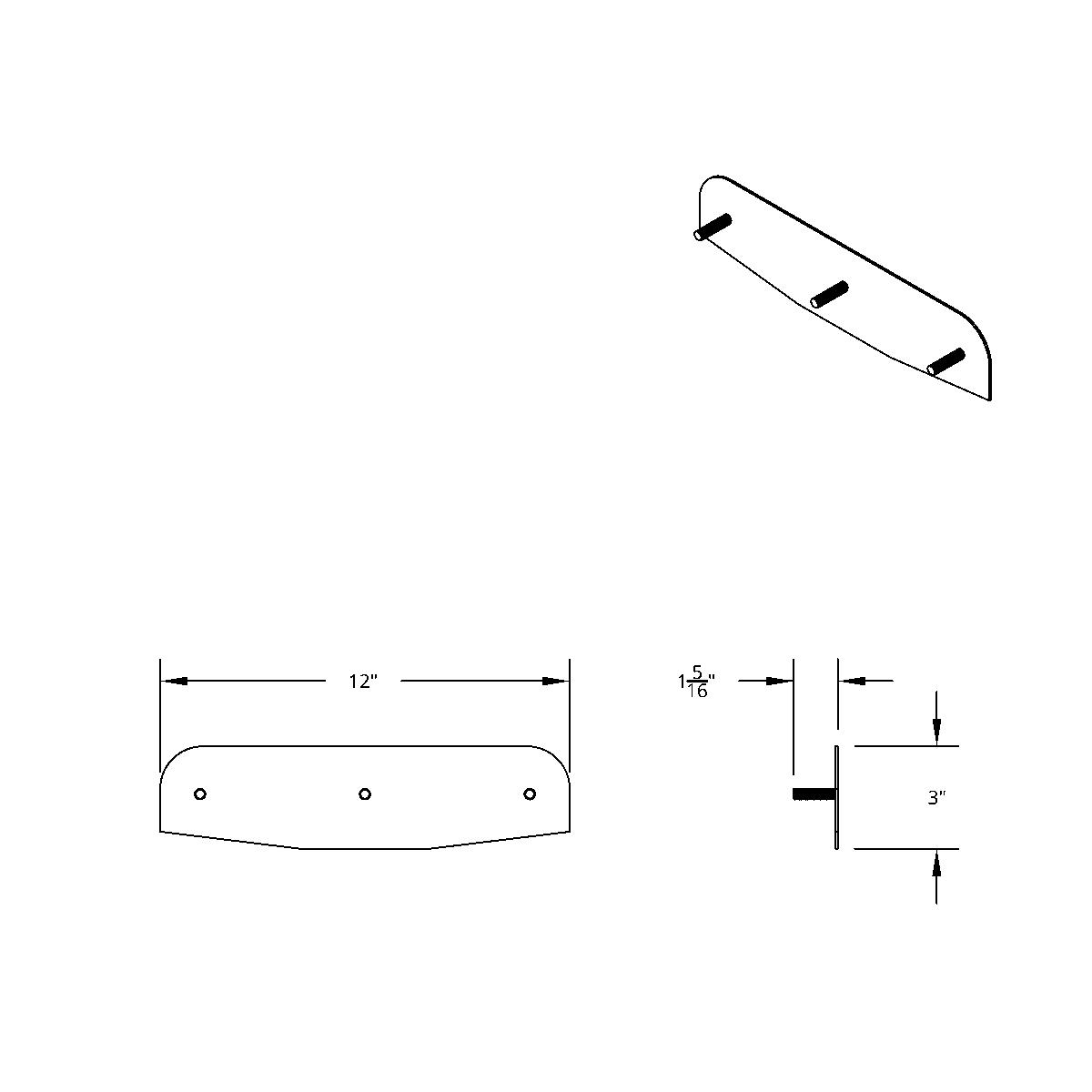 3" X 12" 304 Stainless Standard Bottom Mud Flap Plate - Welded Stud - Thumbnail 3