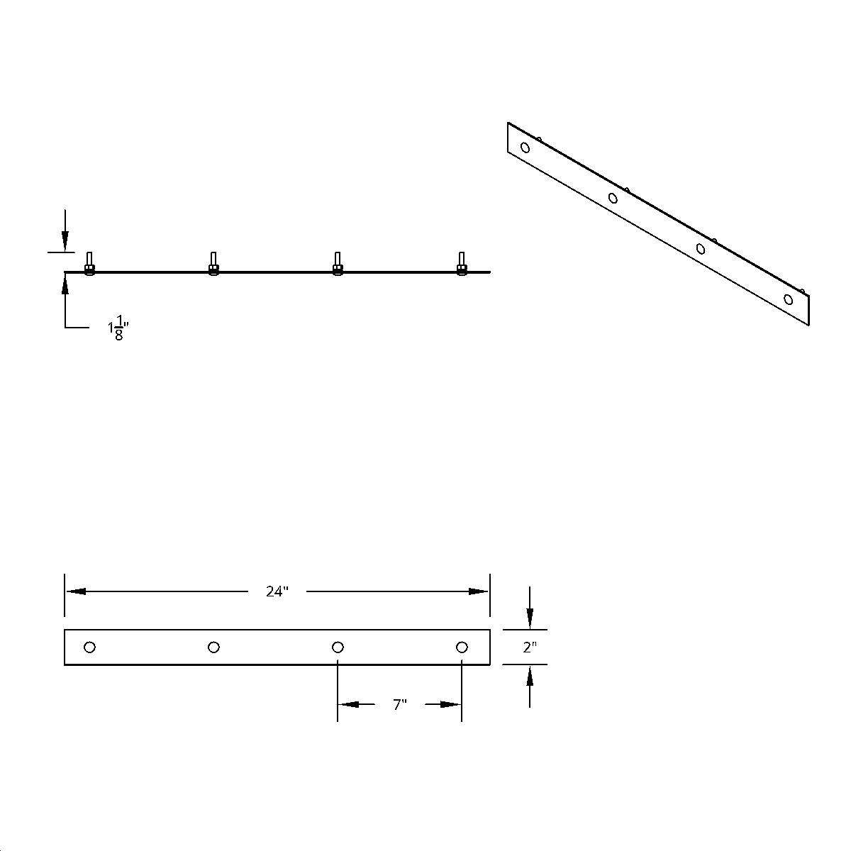 2" X 24" 430 Stainless Steel Top Mud Flap Plate - Bolt Thru - Thumbnail 4