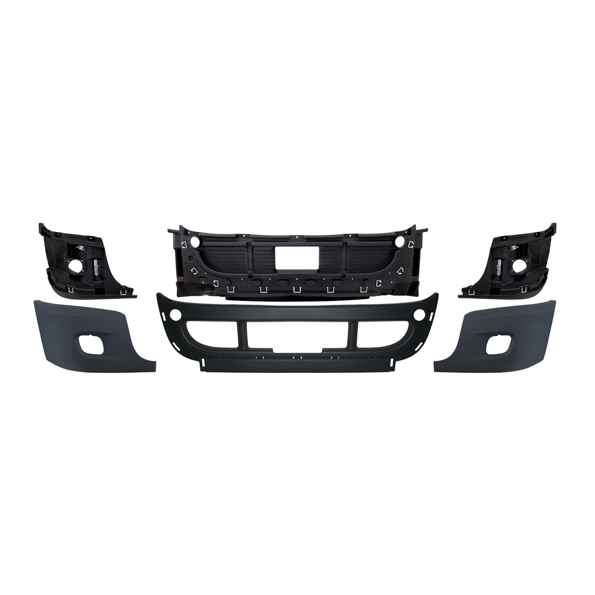 Complete 3-Piece Front Bumper Set With Fog Light Hole For 2008-2017 Freightliner Cascadia - Thumbnail 2