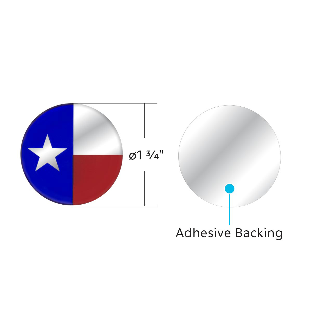 1-3/4" Round Glossy Sticker - Texas Flag - Thumbnail 3