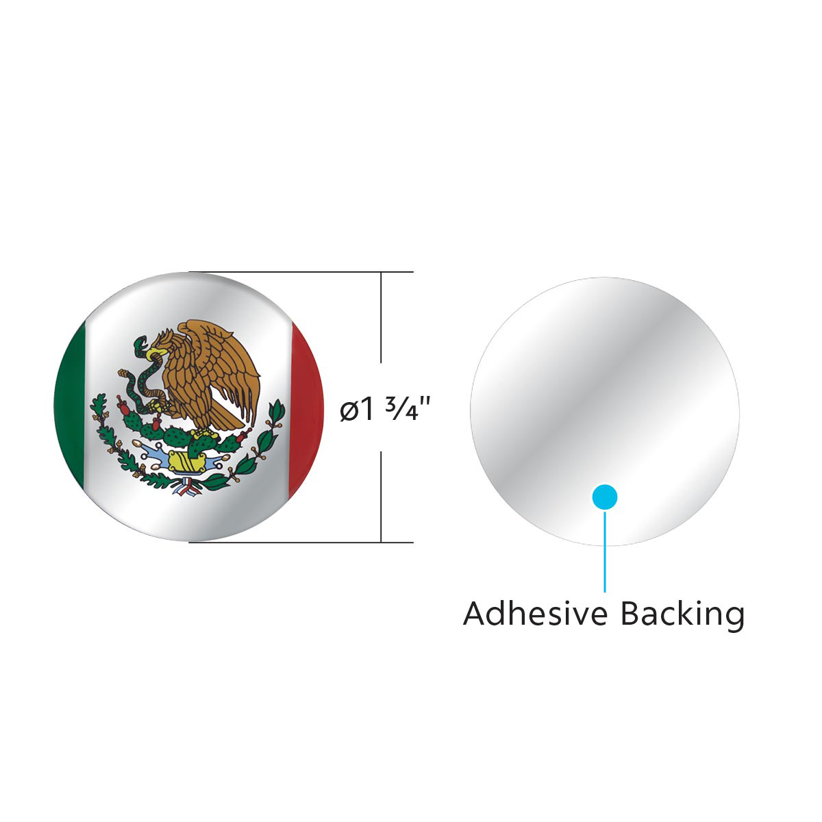 1-3/4" Round Glossy Sticker - Mexico Flag - Thumbnail 3