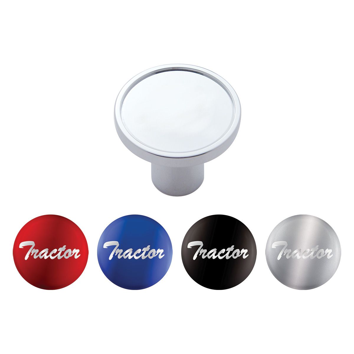 "Tractor" Chrome Aluminum Screw-On Air Valve Knob With Multi Color Glossy Sticker