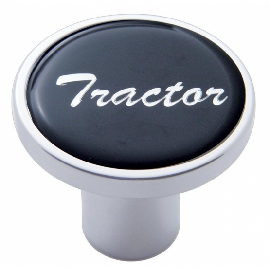 Aluminum Screw-On Air Valve Knob With Glossy Tractor Script Sticker - Black Sticker