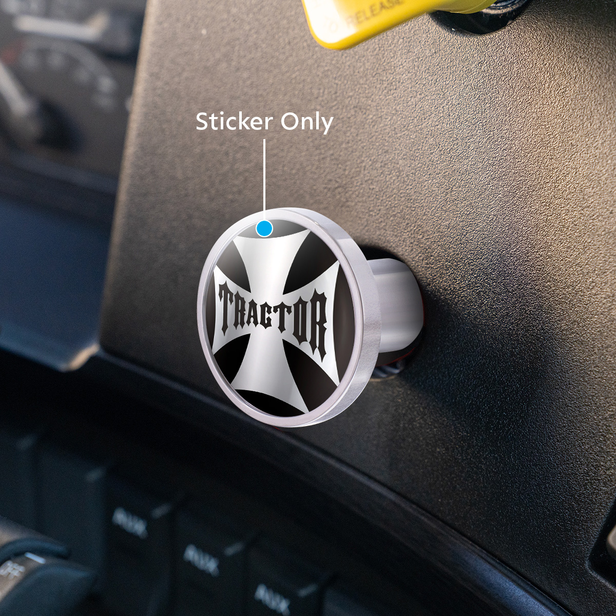 "Tractor" Maltese Cross Air Valve Knob Candy Color Sticker - Glossy Black - Thumbnail 2