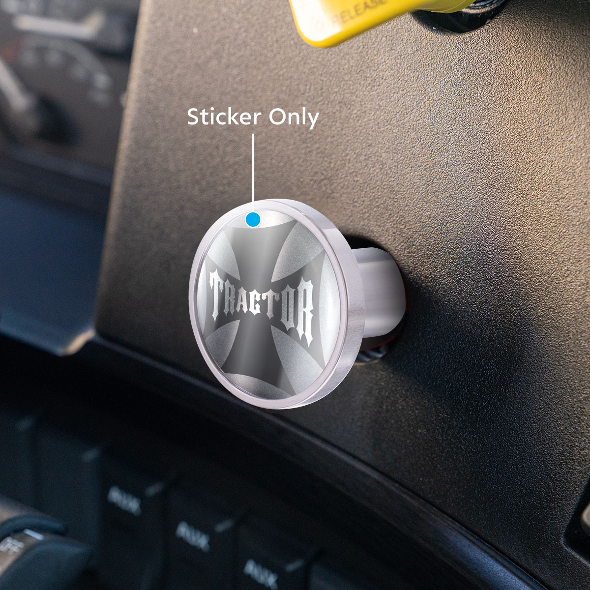 "Tractor" Maltese Cross Air Valve Knob Candy Color Sticker - Liquid Silver - Thumbnail 2