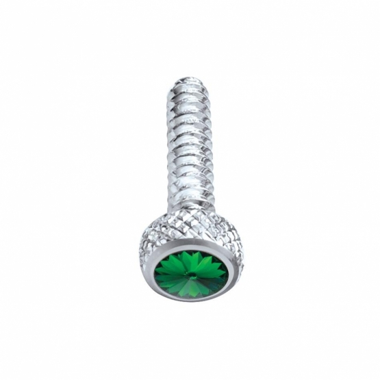Chrome Short Dash Screw For Freightliner With Green Crystal (2-Pack)