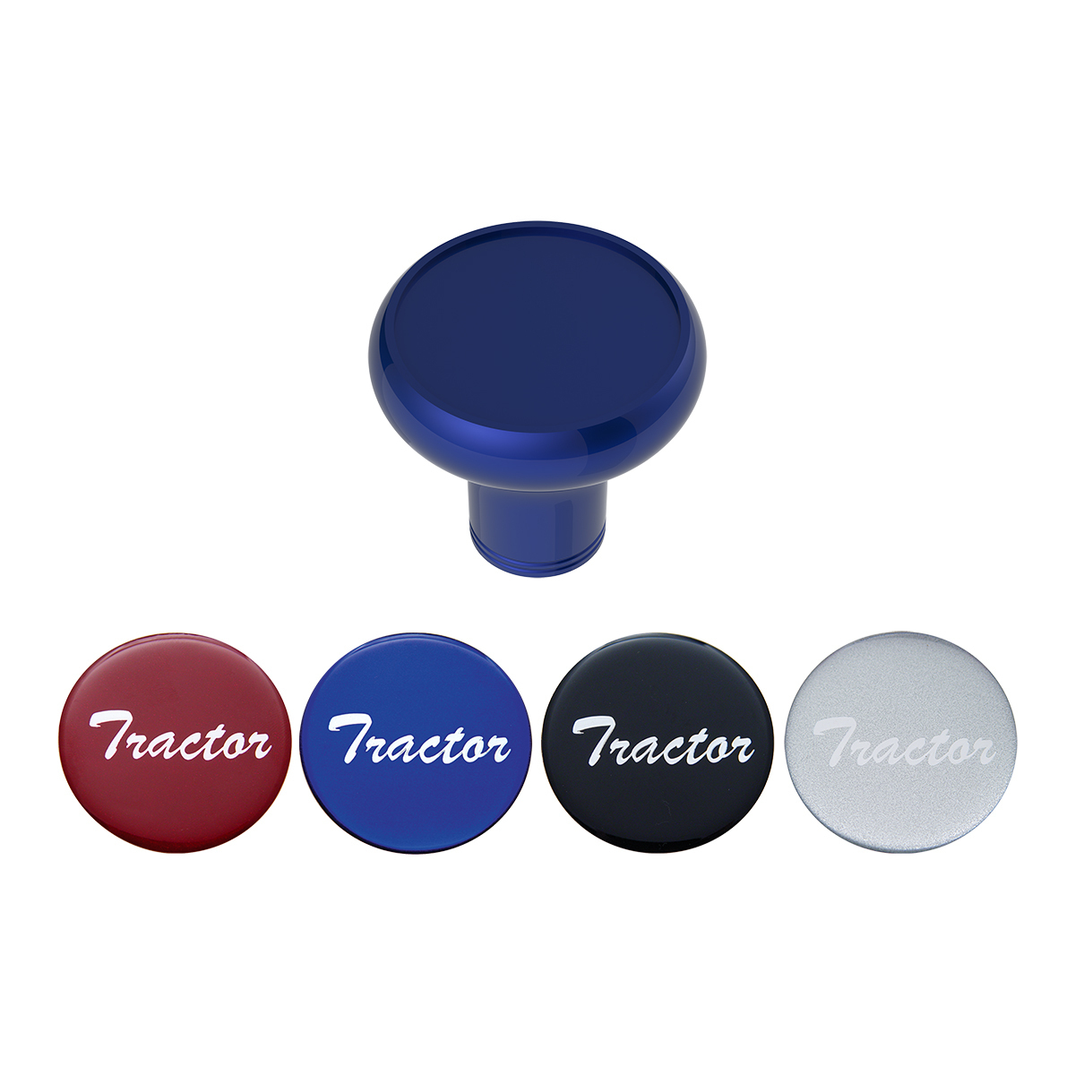 Deluxe Aluminum Screw-On Air Valve Knob With Multi-Color Glossy Tractor Sticker - Indigo Blue - Thumbnail 4