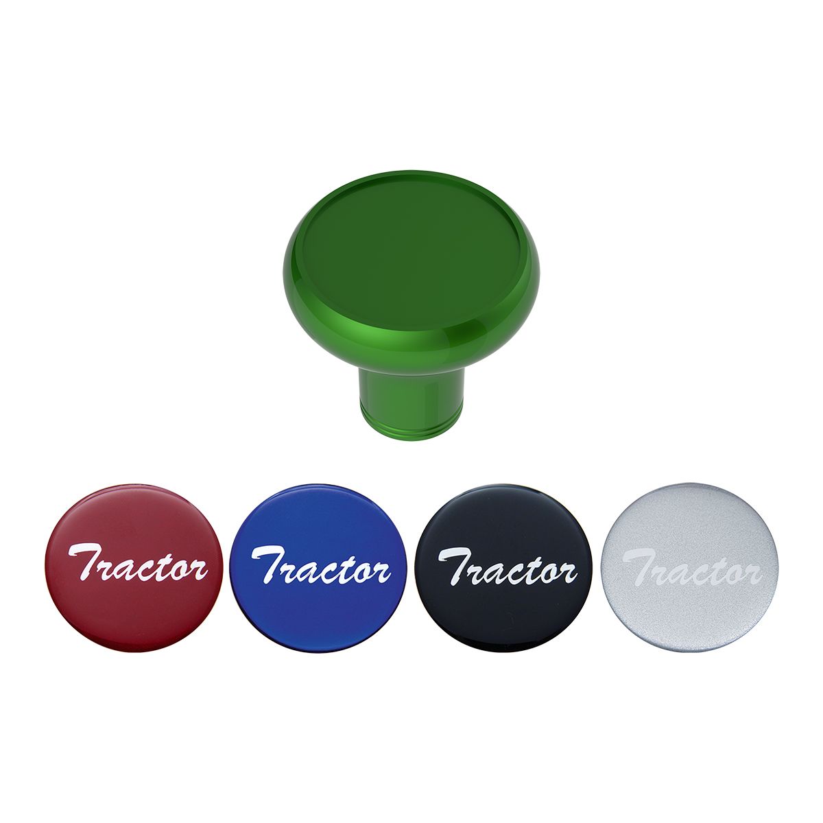 Deluxe Aluminum Screw-On Air Valve Knob With Multi-Color Glossy Tractor Sticker - Emerald Green