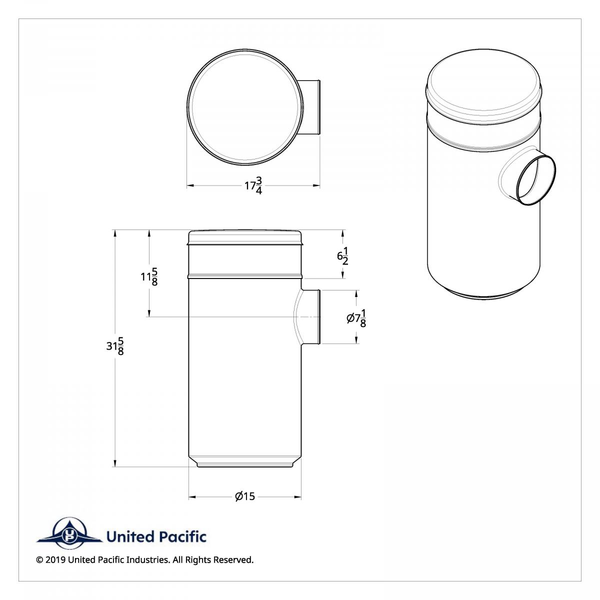 15" Chopped Stainless Air Cleaner Housing for Peterbilt - Thumbnail 3