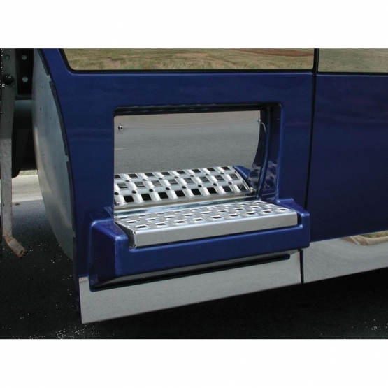 Polished Stainless Steel Lower Rear Step Kick Plates For 2003-05 Volvo VN Series - Thumbnail 2