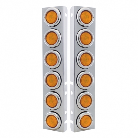 Peterbilt Front Air Cleaner Kit With Twelve 2" Incandescent Flat Lights & Bezel - Amber Lens (Pair)