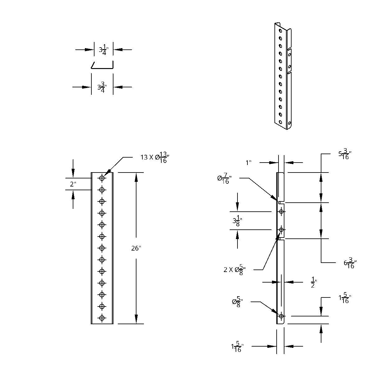 Peterbilt Stainless Front Air Cleaner Bracket Only - 26 Mini Light Cutouts - Thumbnail 3