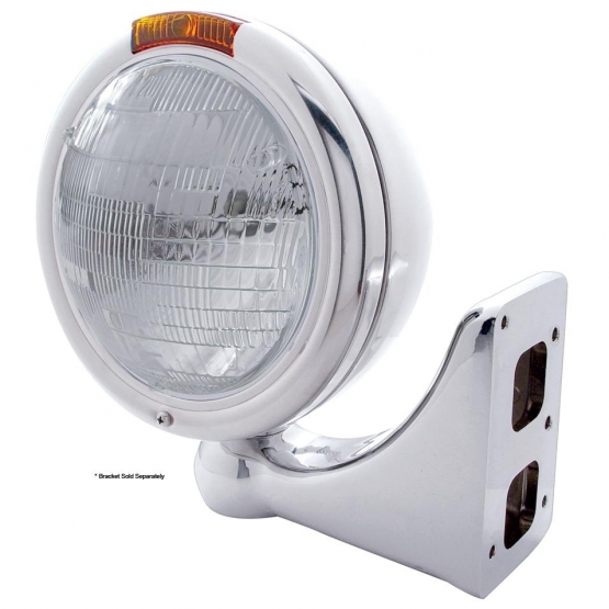 Stainless Steel Classic Headlight 6014 Bulb & Turn Signal - Amber Lens - Thumbnail 4