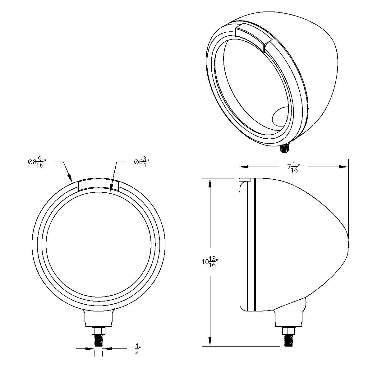 Chrome Classic Headlight Housing With Amber Signal Lens - Thumbnail 6