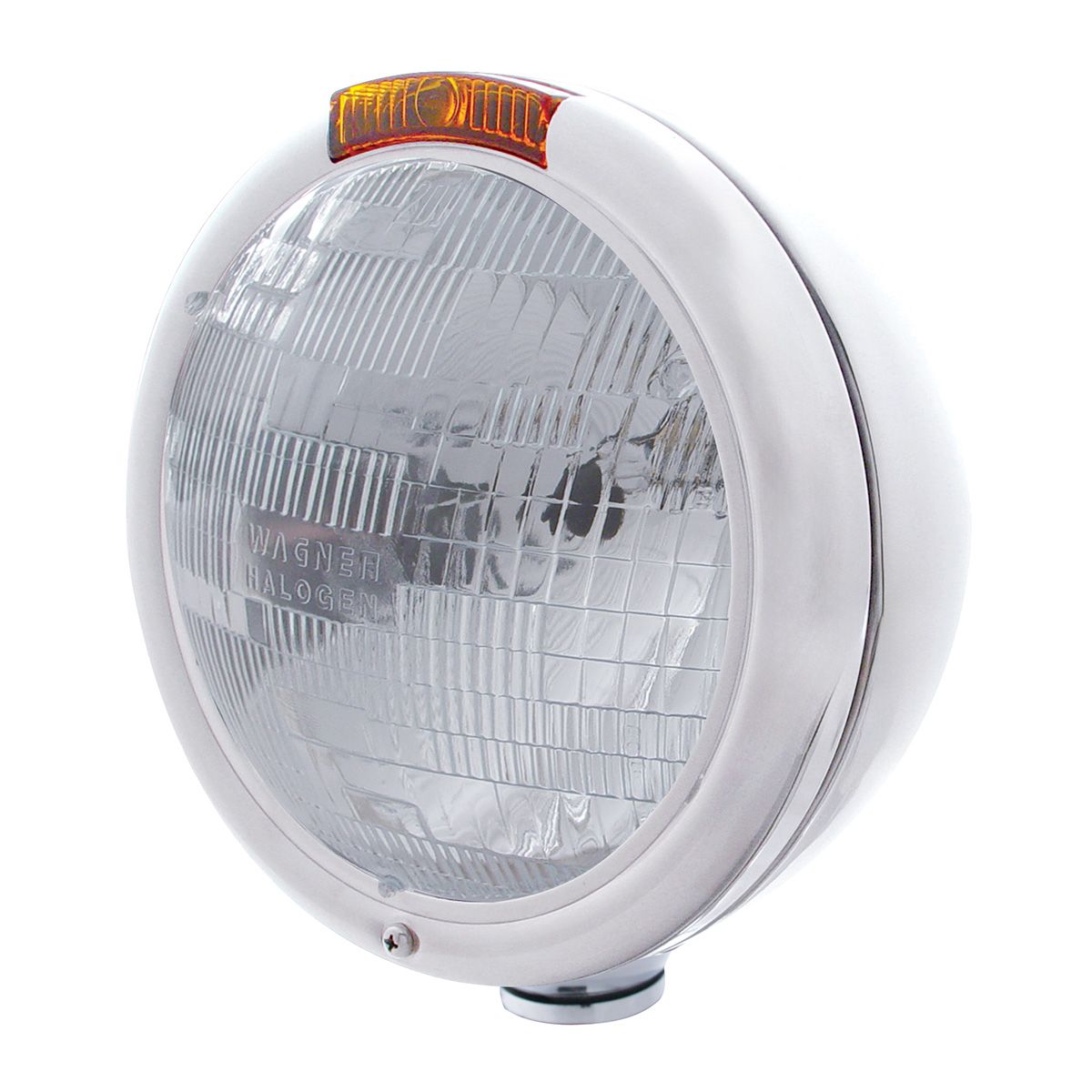 Stainless Steel "Classic" Headlight H6024 Bulb & Turn Signal - Amber Lens