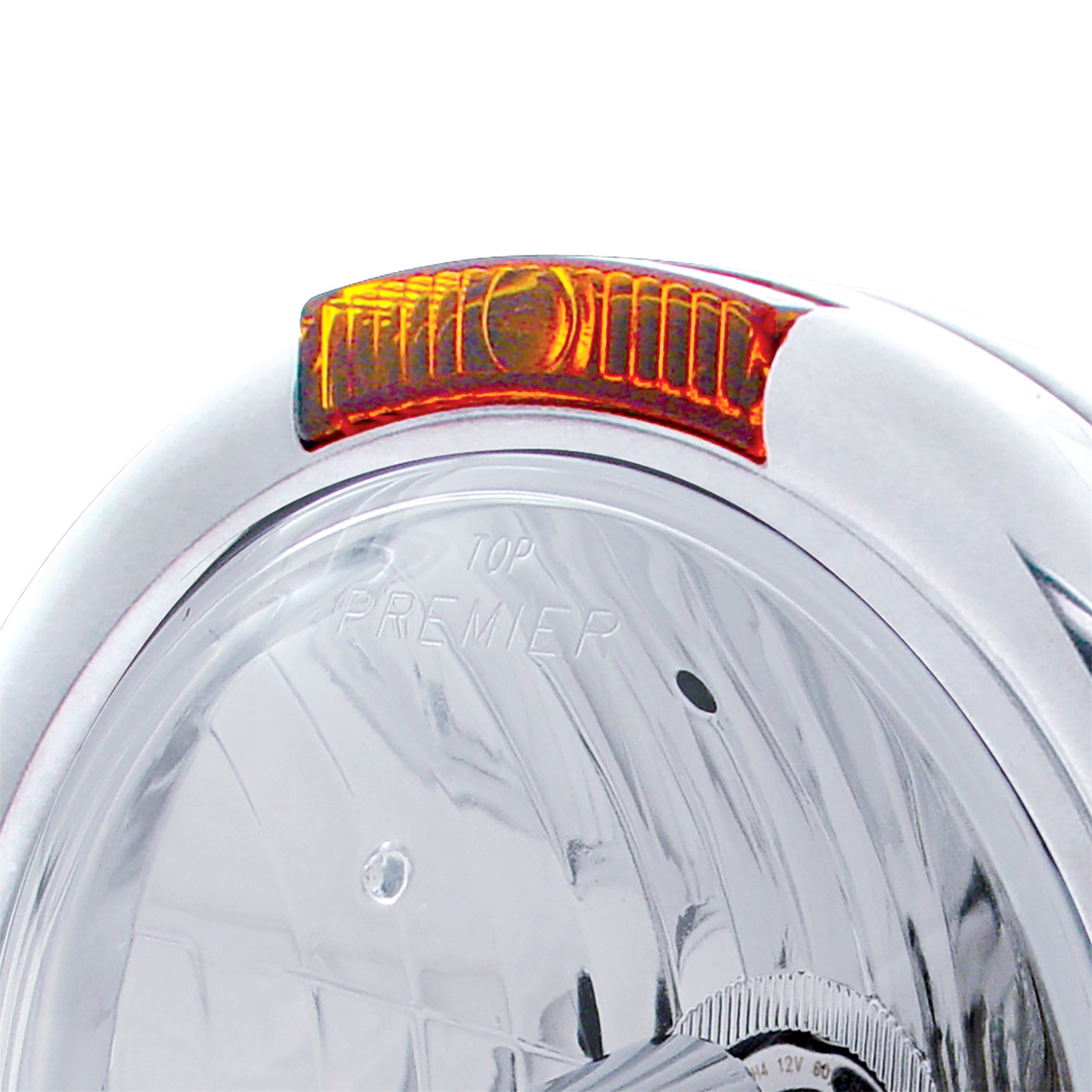 Stainless Steel Classic Headlight Crystal H4 Bulb & Turn Signal - Amber Lens - Thumbnail 2