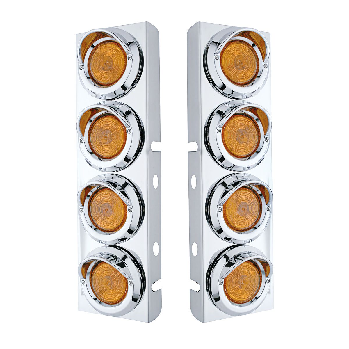 Stainless Front Air Cleaner Bracket With 8X 2" Flat Lights & Visors For Peterbilt - Amber Lens