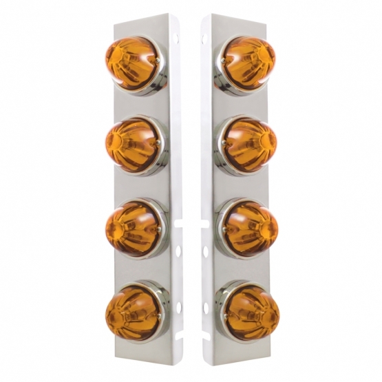 SS Front Air Cleaner Bracket With 8X Glass Watermelon Lights & SS Bezels For Peterbilt-Amber Lens