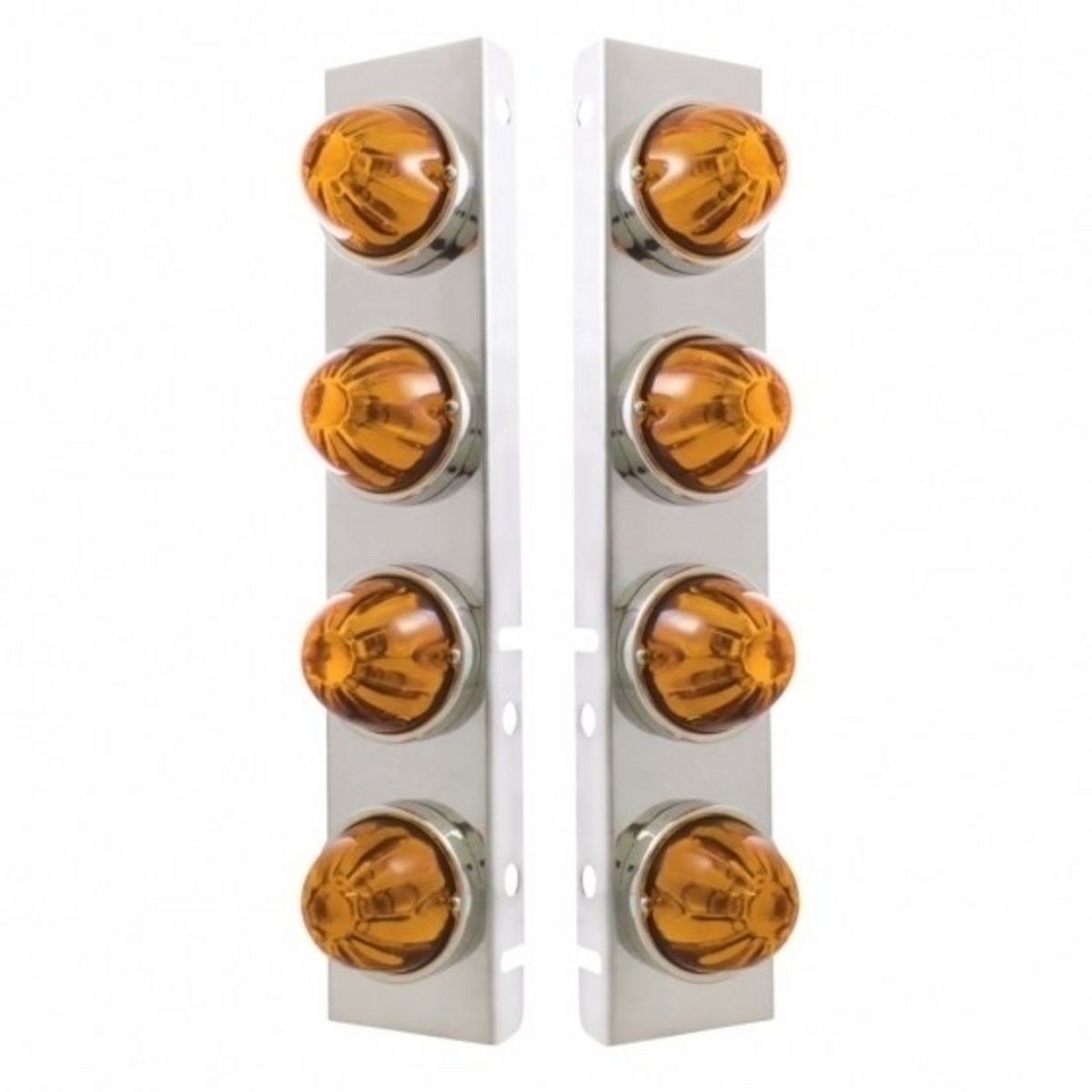 SS Front Air Cleaner Bracket With 8X Glass Watermelon Lights & SS Bezels For Peterbilt-Amber Lens - Thumbnail 3
