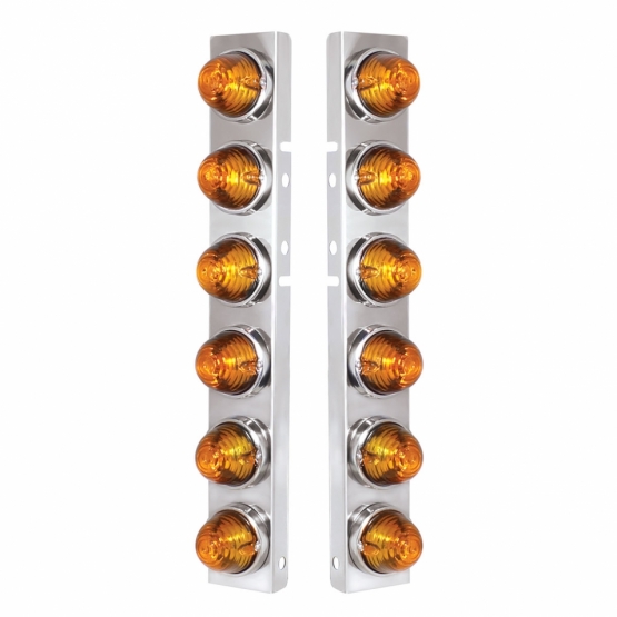 SS Front Air Cleaner Bracket With 12X Glass Beehive Lights & SS Bezels For Peterbilt-Amber Lens