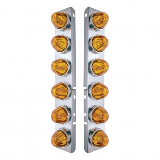 SS Front Air Cleaner Bracket With 12X Glass Watermelon Lights & SS Bezels For Peterbilt-Amber Lens