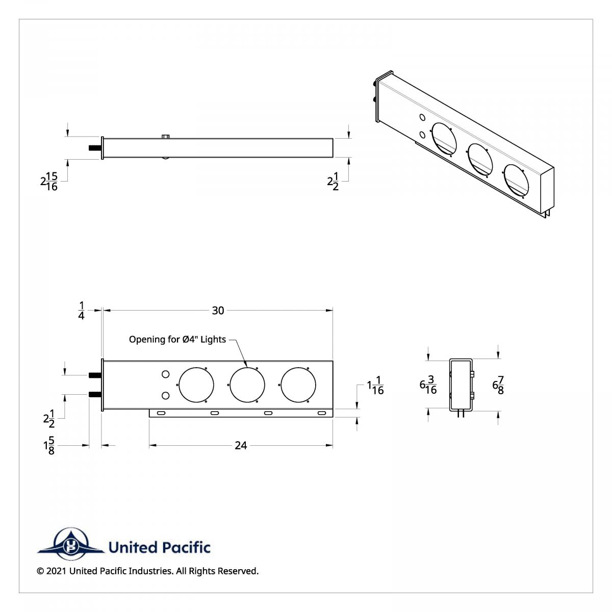 2.5" Bolt Pattern Chrome Spring Loaded Light Bar With 6X 4" Lights & Visors (Pair) - Thumbnail 2
