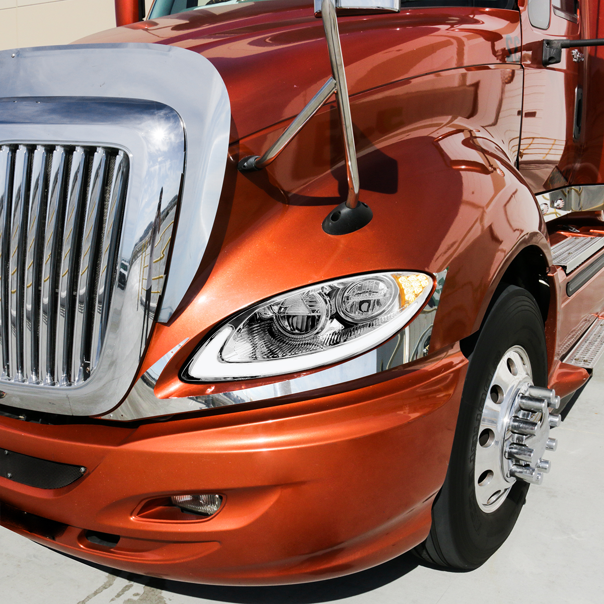 Chrome LED Headlight With LED Light Bar & Turn Signal For 2006-2017 International Prostar-Driver - Thumbnail 7