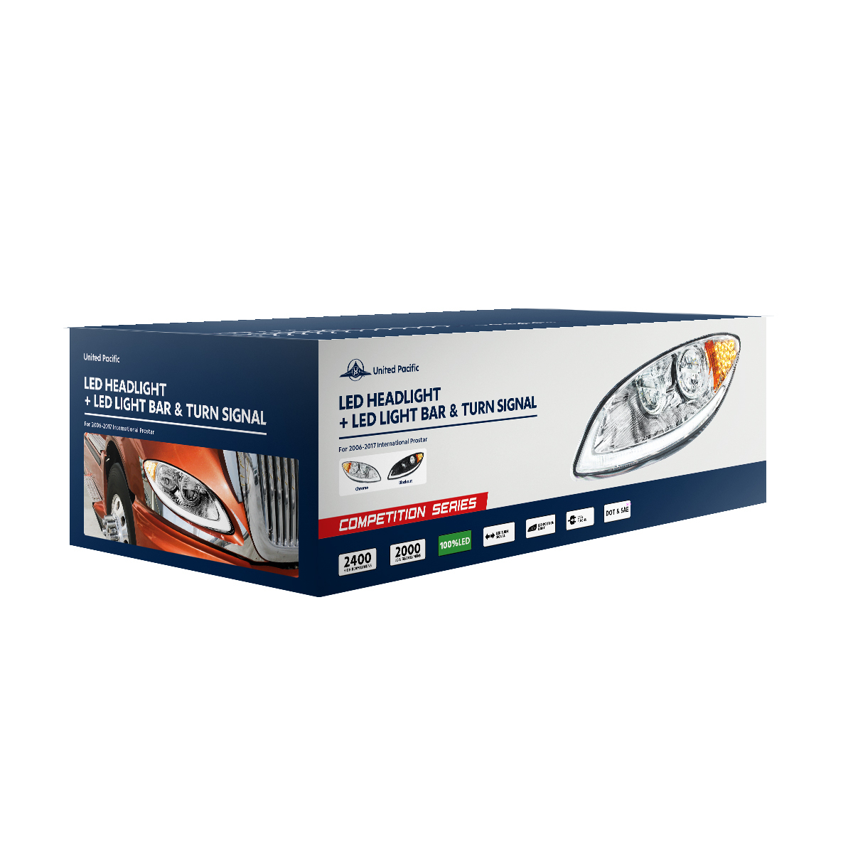 Chrome LED Headlight With LED Light Bar & Turn Signal For 2006-2017 International Prostar-Driver - Thumbnail 8