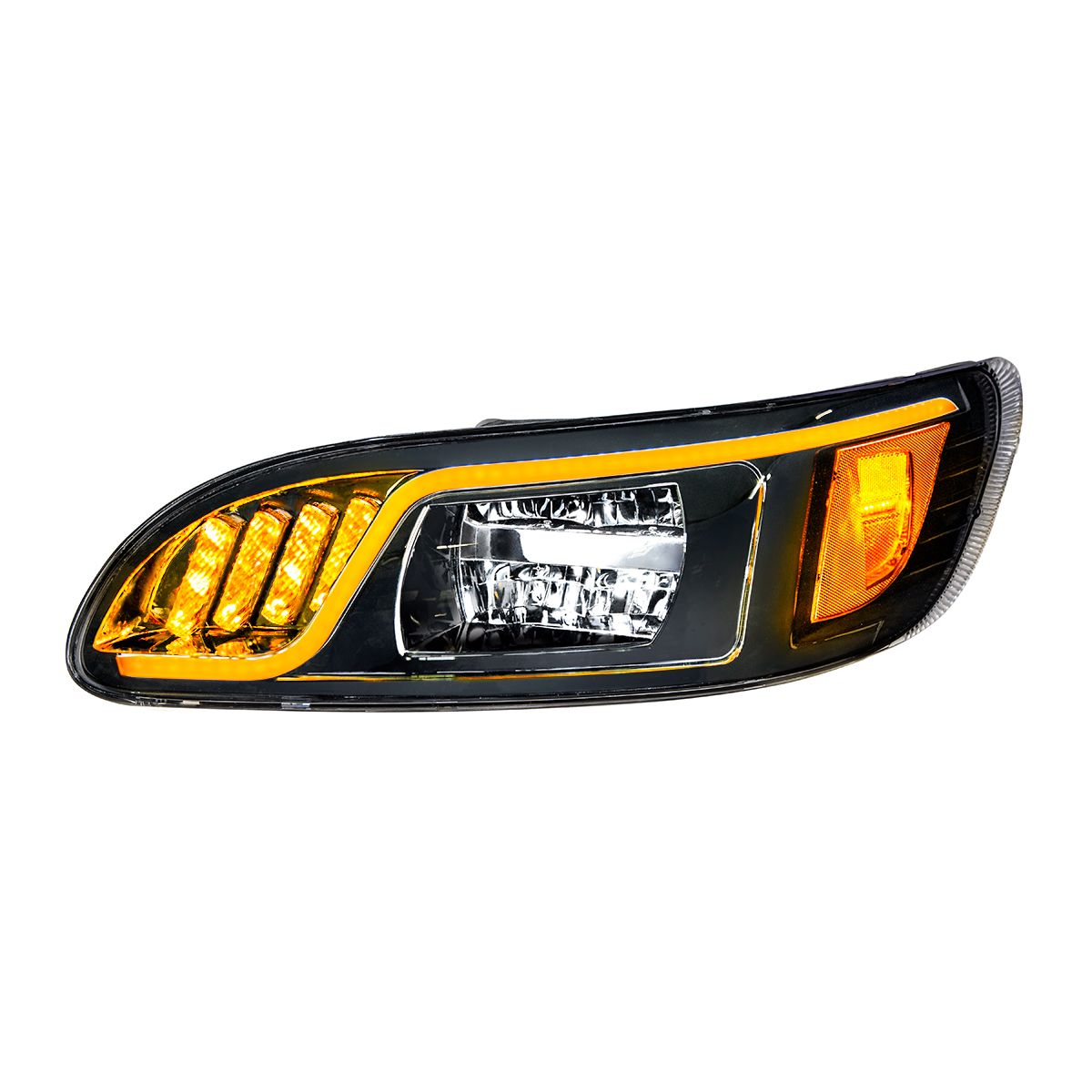 Black LED Headlight With LED Turn, Position, & DRL For Peterbilt 386 (2005-2015) & 387 (1999-2010)- Driver