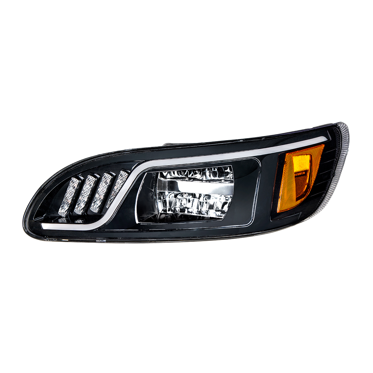 Black LED Headlight With LED Turn, Position, & DRL For Peterbilt 386 (2005-2015) & 387 (1999-2010)- Driver - Thumbnail 3