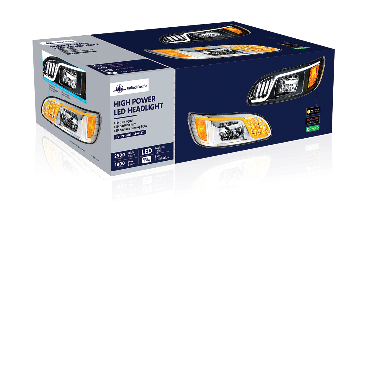 Black LED Headlight With LED Turn, Position, & DRL For Peterbilt 386 (2005-2015) & 387 (1999-2010)- Driver - Thumbnail 9