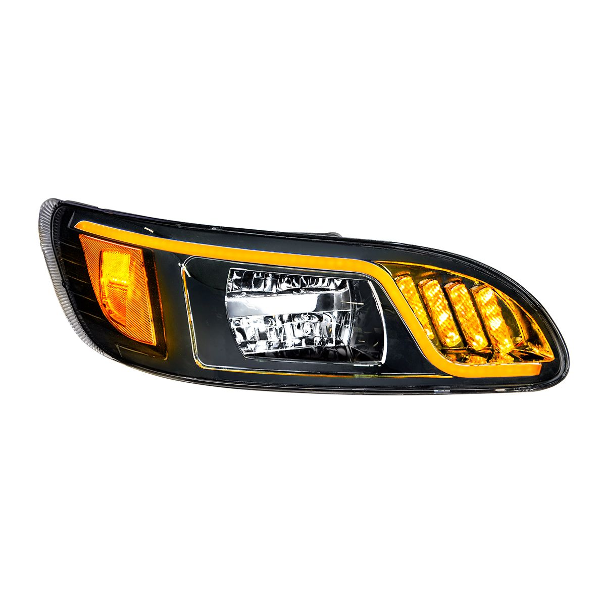 Black LED Headlight With LED Turn, Position, & DRL For Peterbilt 386 (2005-2015) & 387 (1999-2010)- Passenger