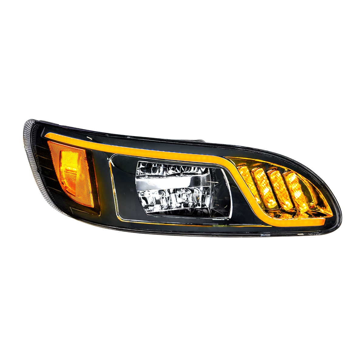Black LED Headlight With LED Turn, Position, & DRL For Peterbilt 386 (2005-2015) & 387 (1999-2010)- Passenger - Thumbnail 11