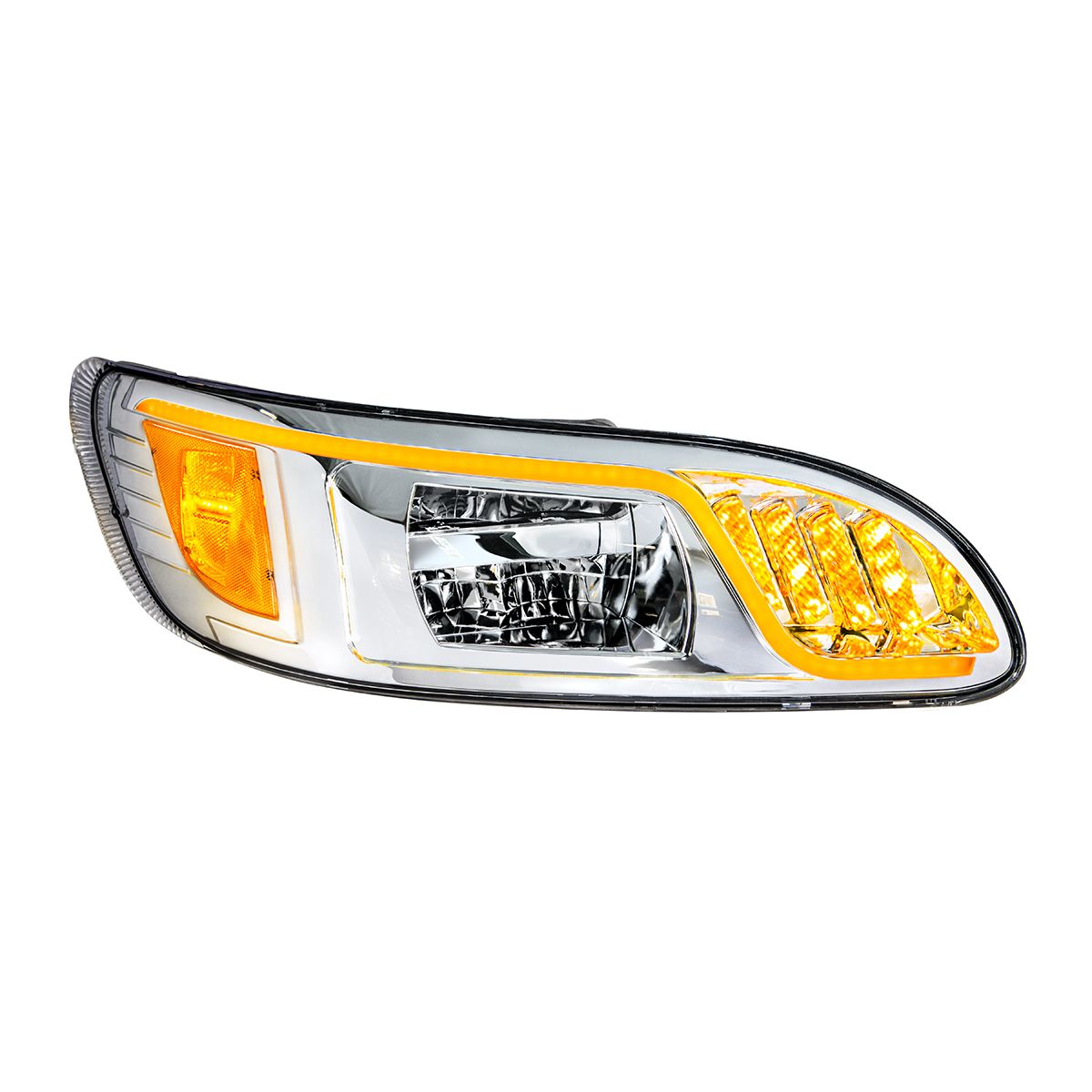 Chrome LED Headlight With LED Turn, Position, & DRL For Peterbilt 386(2005-2015) & 387(1999-2010)- Passenger