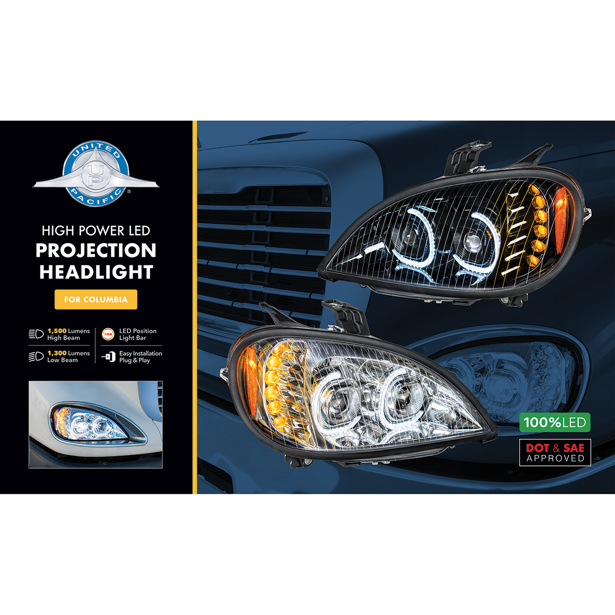High Power LED Blackout Projection Headlight For 2001-2020 Freightliner Columbia - Passenger - Thumbnail 6